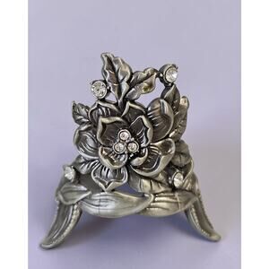 Silver Floral Rhinestone Candle Votive Holder Whimsy Cottage Coquette Wedding